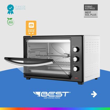 Imagem de Forno Elétrico Best 60 Litros Plus Com Espeto Giratório Preto/Branco 1800W 127V