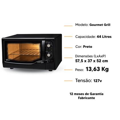 Imagem de Forno Eletrico de Bancada Fischer Gourmert Grill 44 Litros Preto-127v