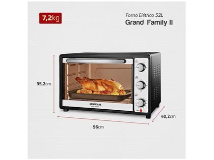 Forno Elétrico de Bancada Mondial com Timer - 52L Preto e Prata Grand Family II FR-52 Imagem de Forno Elétrico de Bancada Mondial com Timer