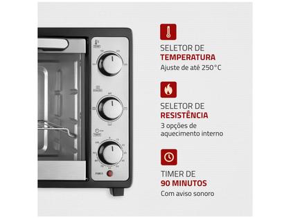Forno Elétrico de Bancada Mondial com Timer - 52L Preto e Prata Grand Family II FR-52 Imagem de Forno Elétrico de Bancada Mondial com Timer
