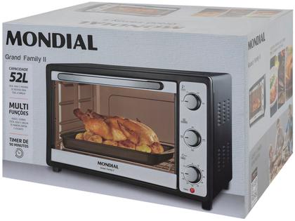 Forno Elétrico de Bancada Mondial com Timer - 52L Preto e Prata Grand Family II FR-52 Imagem de Forno Elétrico de Bancada Mondial com Timer