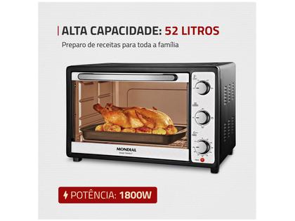 Forno Elétrico de Bancada Mondial com Timer - 52L Preto e Prata Grand Family II FR-52 Imagem de Forno Elétrico de Bancada Mondial com Timer