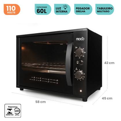 Imagem de Forno Elétrico de Bancada Moob Top 60 Litros Função Grill Preto 220V