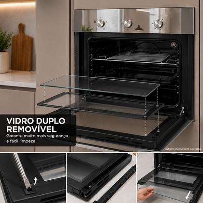 Imagem de Forno Elétrico de Embutir EOS 65 Litros Porta de Vidro Espelhado com Inox EFE653EE 220V