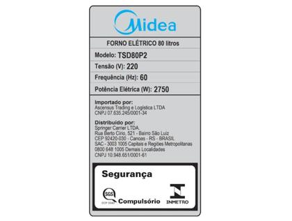 Imagem de Forno Elétrico de Embutir Midea Multifuncional Grill 80L Preto Digital com Airfryer TSD80P2