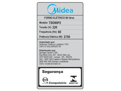 Imagem de Forno Elétrico de Embutir Midea Multifuncional Grill 80L Preto Digital com Airfryer TSD80P2