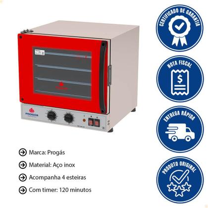 Imagem de Forno Elétrico Progás Turbo Fast Oven Vermelho 4 Esteiras PRP-004 G2 220V P37639