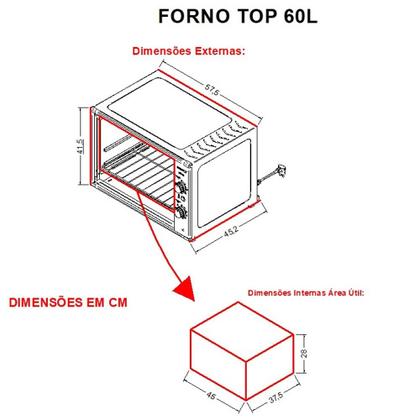Imagem de Forno Fogatti Elétrico Bancada Top 60 Litros