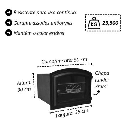 Imagem de Forno Frente Alumínio Fundido 3mm C/Vidro Pequeno 50x35x30cm