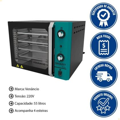 Imagem de Forno Industrial Convector Venâncio Elétrico Smart Basic Azul 4 Esteiras 220v Com Cavalete