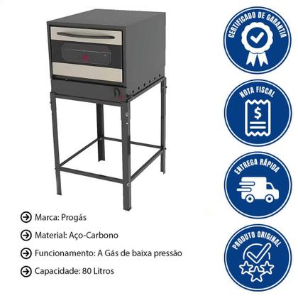 Imagem de Forno Progás 80 L FGE-110 GOURMET INOX a Gás Com 2 Grades Acompanha Cavalete P39218