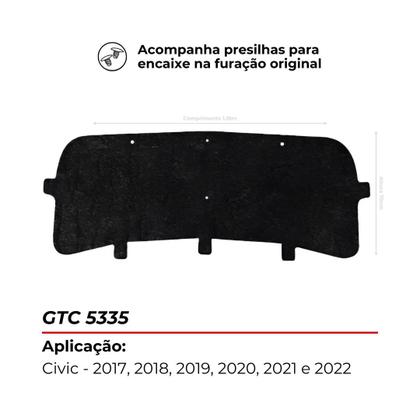 Imagem de Forro de capô Civic 2017 2018 2019 2020 2021 2022 Grud Autoadesiva Manta Capo Forração Capu Capus Capuz