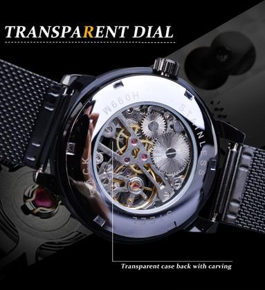 Imagem de Forsining relógio  Automático Preto com Rosê ultra fino analógico  pulseira de Malha de Aço Preto.