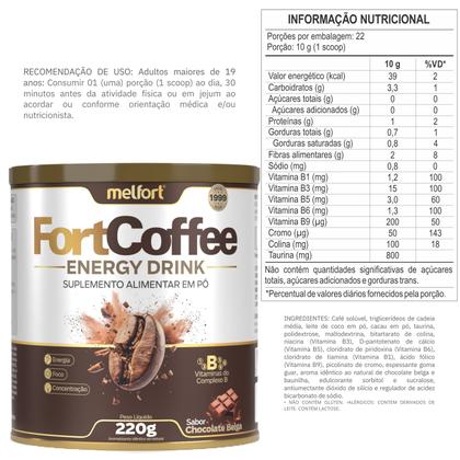 Imagem de Fort Coffee Energy 220g Sabor Chocolate Belga Café Energético Solúvel