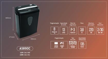 Imagem de Fragmentadora AS810SD Papel Picador/Cd/Cartão 8 Folhas 220V