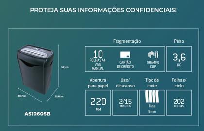 Imagem de Fragmentadora de Papel A4 10 Fls Cartão Clip Aurora 110V
