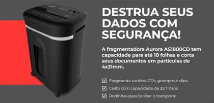 Imagem de Fragmentadora de Papel Aurora 18 Folhas com Cesto As1800CD2 220V Preta