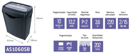 Imagem de Fragmentadora De Papel Aurora AS1060SB 10 Follhas - 127V