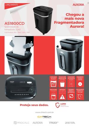 Imagem de Fragmentadora de Papel Aurora AS1800CD Preta C/ Cesto - 110V