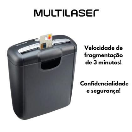 Imagem de Fragmentadora de Papel e Cartão 6 Folhas 10L Corte em Tiras 127V Multilaser OF009