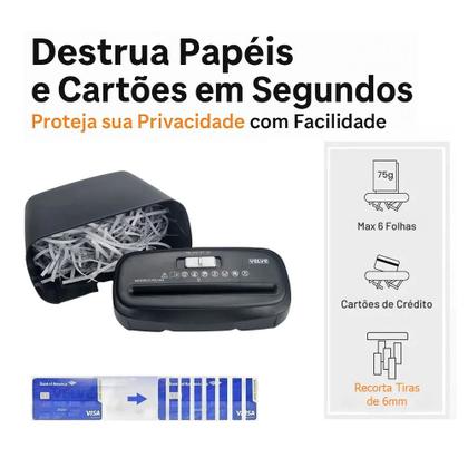 Imagem de Fragmentadora Papel Cartão 6 Folhas Trituradora Picotadora VELVE FR1