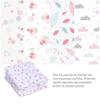 Imagem de Fralda Bebê Papi Luxo Com Bainha Rosa 70 x 70Cm Com 05 Pçs