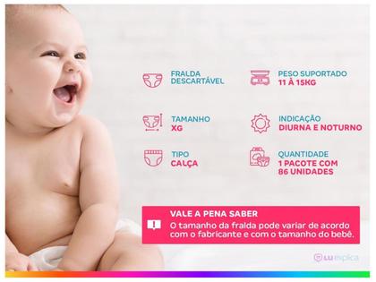 Imagem de Fralda Calça Pampers Pants Ajuste Total Tam. XG 11 a 15kg 86 Unidades