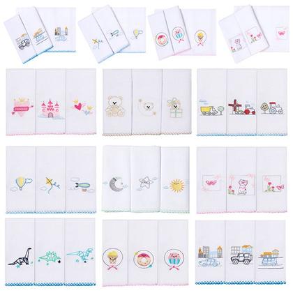 Imagem de Fralda de Boca Paninho de Boca Babete Bordada Para Bebê Com 3 Unidades Papizinha