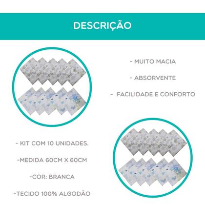 Imagem de Fralda De Pano Soft Kit Com 10 unidades Estampadas Sortidas Caricia Menino Macia Confortavel Paninho de Boca Ombro Presente Natal
