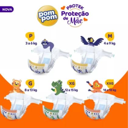 Imagem de Fralda Descartável Bebê Pom Pom Derma Protek Proteção De Mãe Tamanho XG 12 a15 KG 60 Tiras