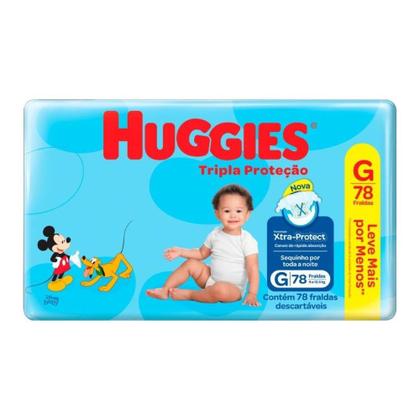 Imagem de Fralda Descartável Huggies Hiper Tripla Proteção Tamanho G - 3 Pacotes com 78 Fraldas - Total 234 Tiras