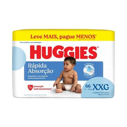 Imagem de Fralda Descartável Huggies Tripla Proteção Hiper Tamanho XXG - 3 Pacote com 66 Fraldas - Total 198 Tiras