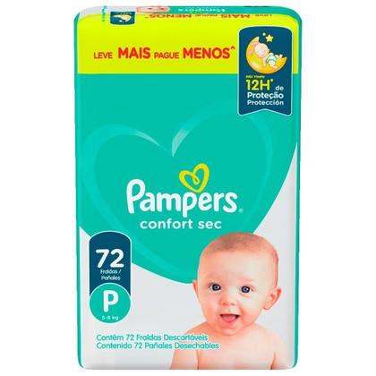 Imagem de Fralda Descartável Pampers Confort Sec Tamanho P - 2 Pacotes com 72 Fraldas - Total 144 Tiras