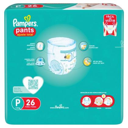 Imagem de Fralda Descartável Pampers Pants Ajuste Total Tamanho P - 4 Pacotes com 26 Fraldas - Total 104 Tiras
