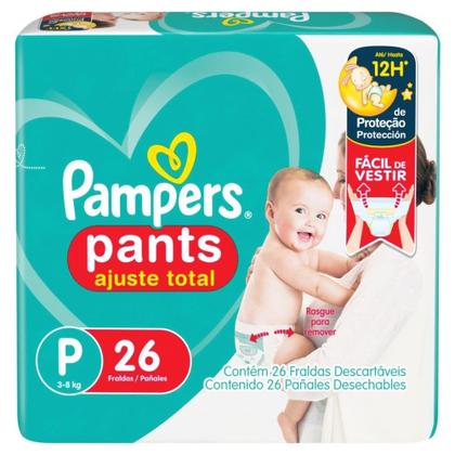 Imagem de Fralda Descartável Pampers Pants Ajuste Total Tamanho P - 4 Pacotes com 26 Fraldas - Total 104 Tiras