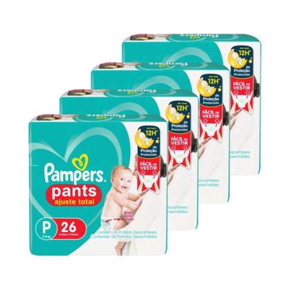 Imagem de Fralda Descartável Pampers Pants Ajuste Total Tamanho P - 4 Pacotes com 26 Fraldas - Total 104 Tiras