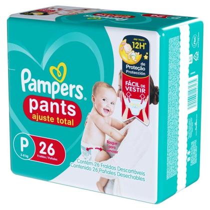 Imagem de Fralda Descartável Pampers Pants Ajuste Total Tamanho P - 4 Pacotes com 26 Fraldas - Total 104 Tiras