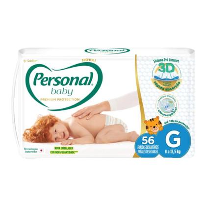 Imagem de Fralda Descartável Personal Premium Hiper Tamanho G - 4 Pacotes com 56 Fraldas - Total De 224 Tiras