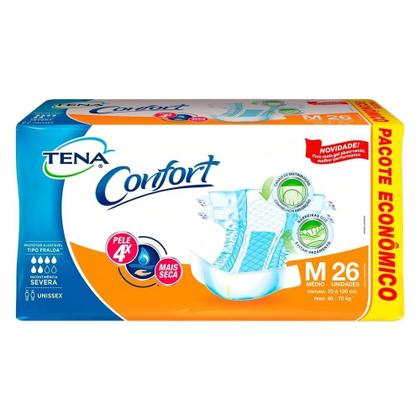 Imagem de Fralda Descartável Tena Adulto Confort Tamanho M - 3 Pacotes com 26 Fraldas - Total 78 Tiras