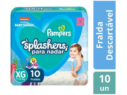 Imagem de Fralda para Piscina Descartável Pampers Splashers - Baby Shark 11 a 15kg Tam. XG 10 Unidades