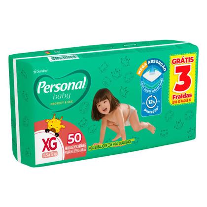 Imagem de Fralda Personal Baby Protect & Sec Tamanho XG Leve 50 Pague 47 Unidades Descartáveis