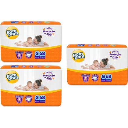 Imagem de Fralda Pom Pom Derma Protek Hiper 1 Pacote Tamanho G 68 unidades