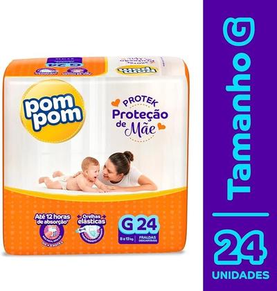 Imagem de Fralda Pom Pom Protek Proteção de Mãe Jumbo G com 24 Unidades