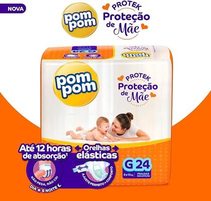 Imagem de Fralda Pom Pom Protek Proteção de Mãe Jumbo G com 24 Unidades