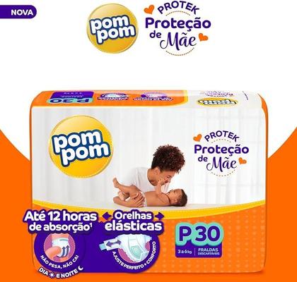 Imagem de Fralda Pom Pom Protek Proteção de Mãe Jumbo P com 30 Unidades