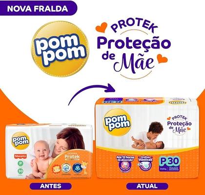 Imagem de Fralda Pom Pom Protek Proteção de Mãe Jumbo P com 30 Unidades