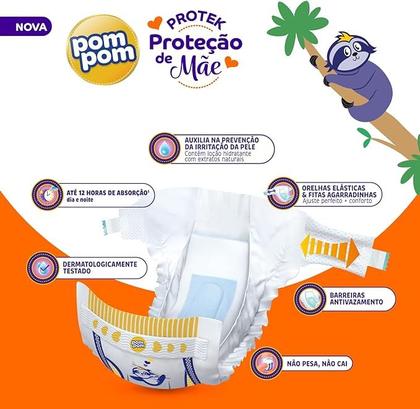 Imagem de Fralda Pom Pom Protek Proteção de Mãe Jumbo P com 30 Unidades