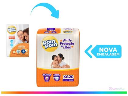 Imagem de Fralda Pom Pom Protek Proteção de Mãe Jumbo - Tam. XG 12 a 15kg 20 Unidades