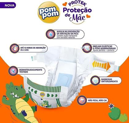 Imagem de Fralda Pom Pom Protek Proteção de Mãe Jumbo xg com 20 Unidades