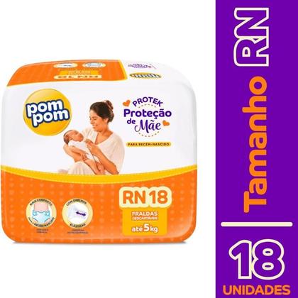 Imagem de Fralda Pom Pom Protek Proteção De Mãe RN 18 Unidades